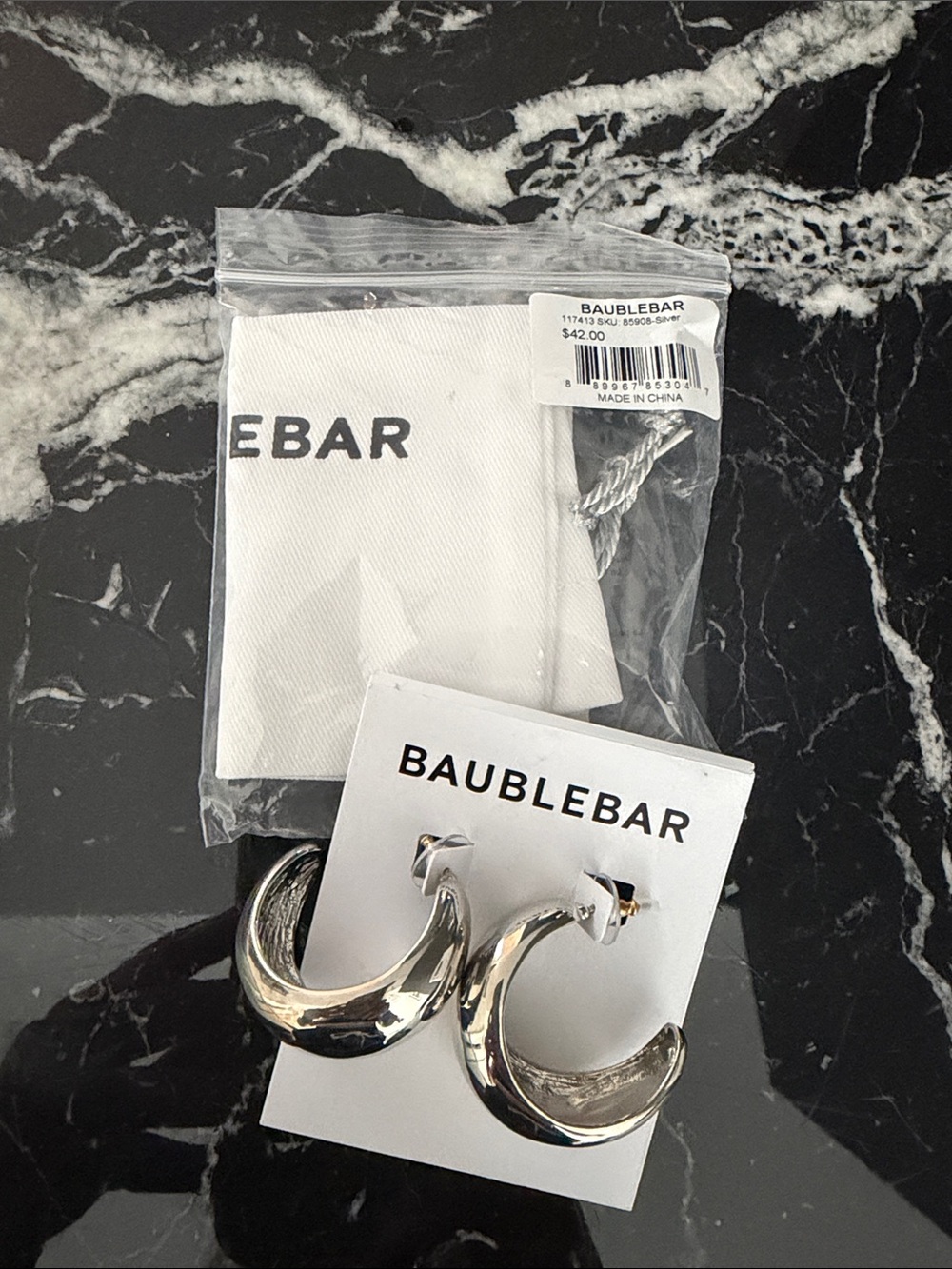 BaubleBar Silver Sculpted Crescent Hoop Earrings